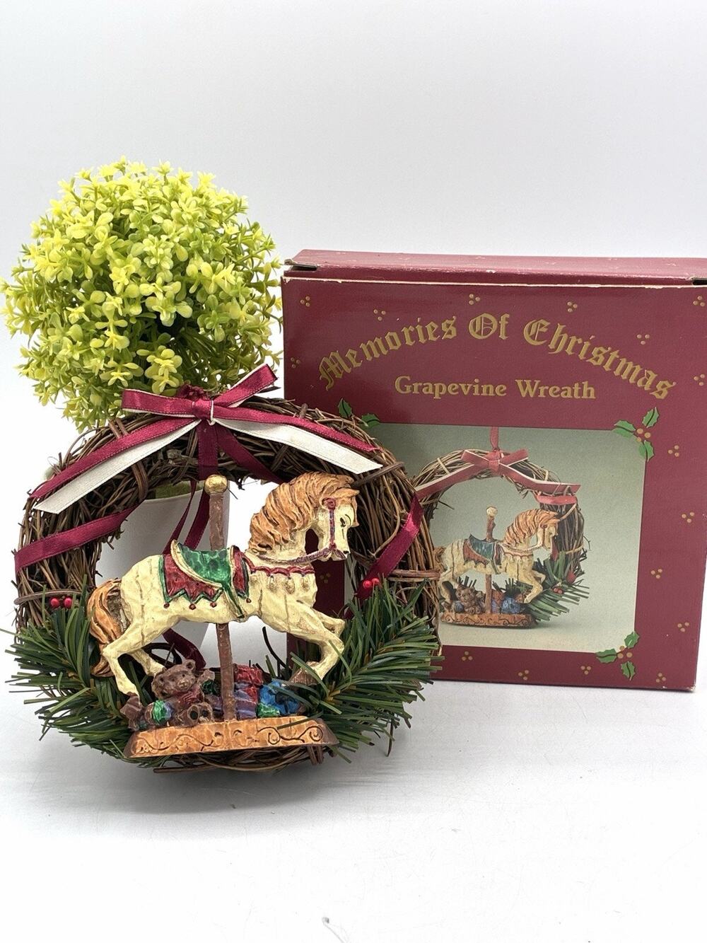 Russ Memories of Christmas Grapevine Wreath Carousel Horse Ornament w/ Box